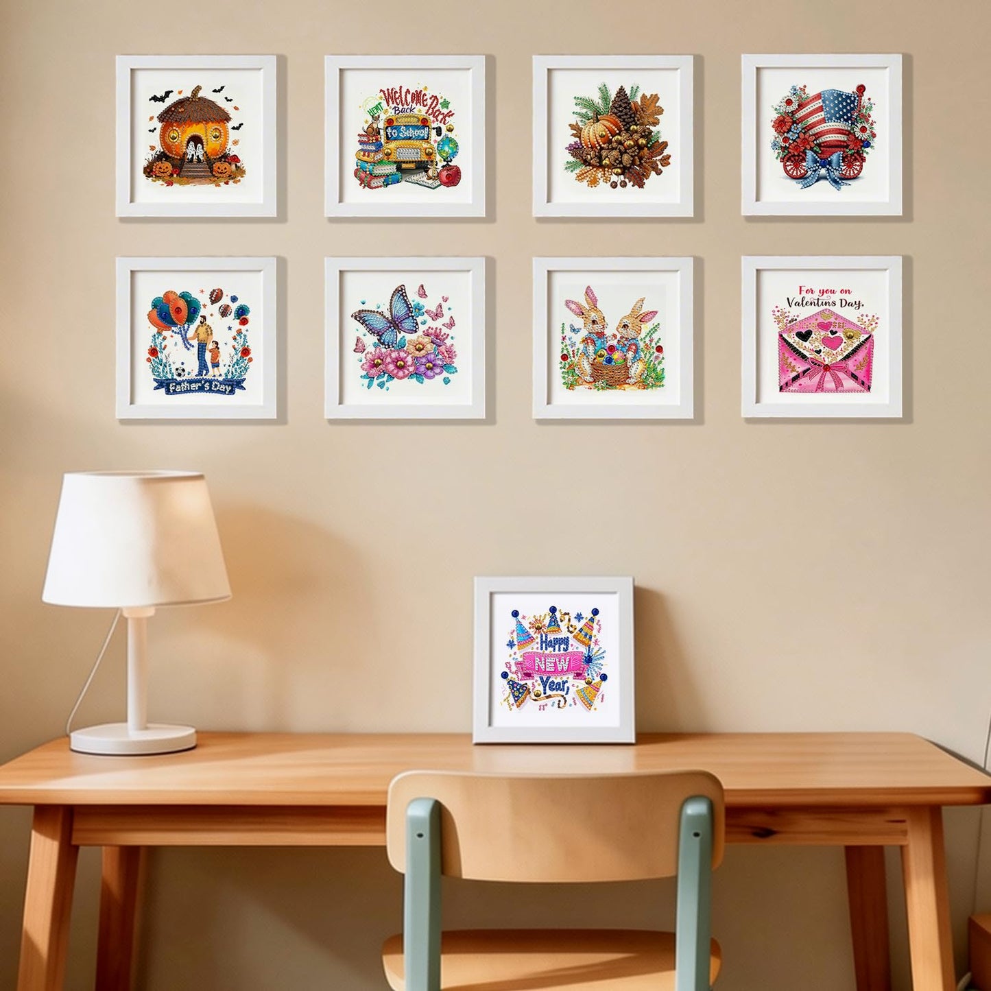 DOZEEZOP 12-Pack Interchangeable Diamond Art Kits for Adults Beginners Teens with Frame, Holiday & Seasonal 5D Diamond Paintings with Round Partial Drill, Home Decor DIY Craft Gift (7x7 Inch)