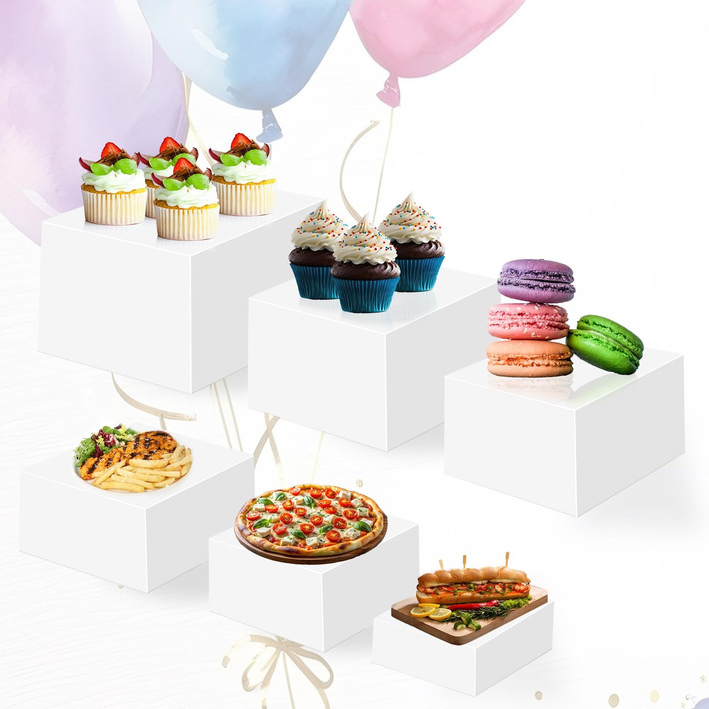 NBTORCH Large Buffet Risers Set of 4, 16"x8"x5" Display Stands, White Acrylic Food Risers for Party, Dessert Table, and Catering, Nesting and Stackable Display Risers