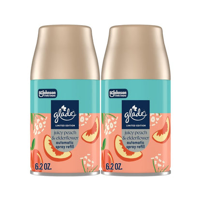 Glade Automatic Spray Refill, Juicy Peach & Elderflower, Scented Air Freshener for Home and Bathroom, 6.2 Oz, 2 Count