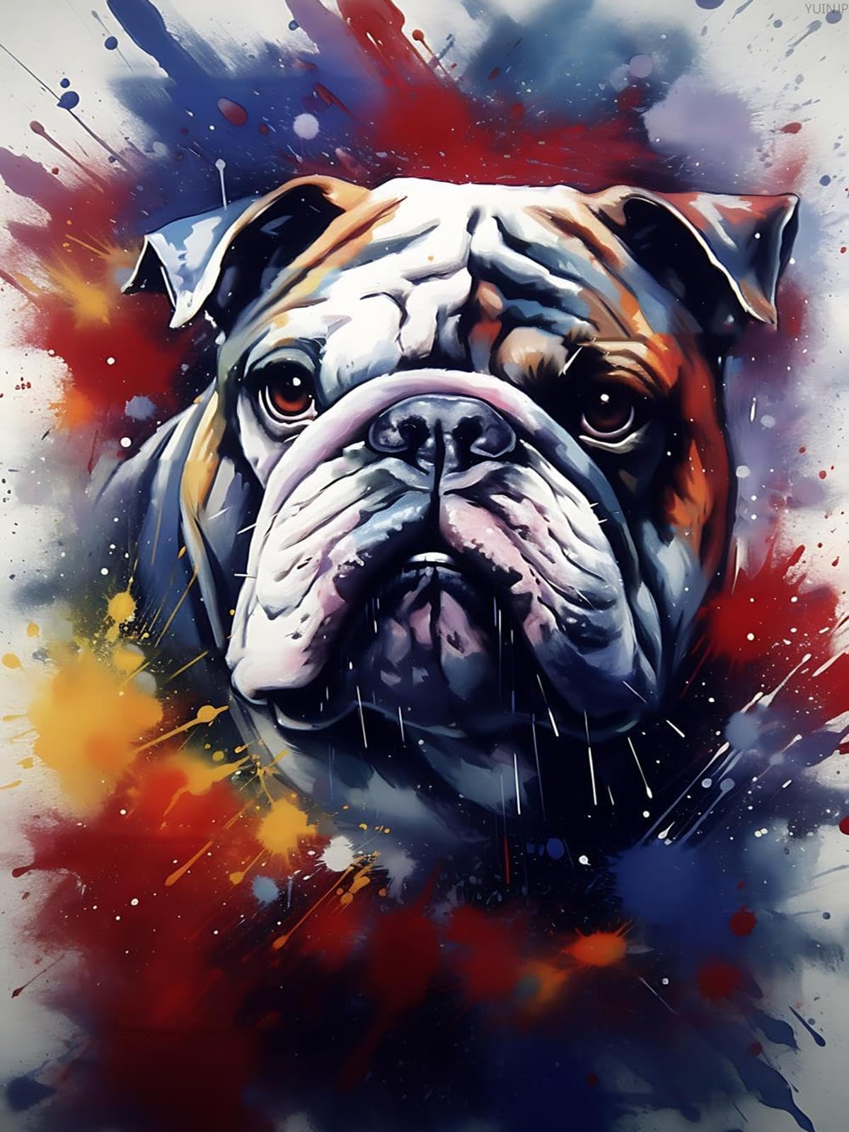 YUINJP Bulldog Diamond Painting Kits, Bulldog Dog Diamond Art Kits for Adults, DIY 5D Round Full Drill Gem Art Kit, Crystal Arts Crafts Home Wall Decor Gift 30x40cm