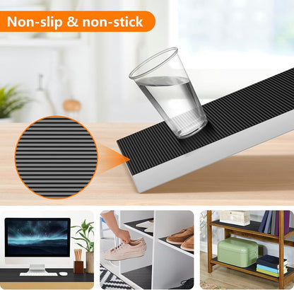 Black Shelf Liners for Kitchen Cabinets - Non-Adhesive Waterproof Washable Drawer Mat Liner for Bathroom and Pantry