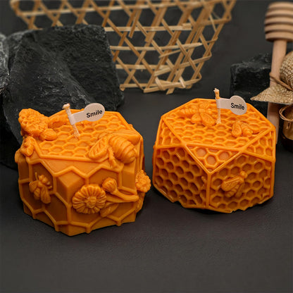 2PCS-3D Honeycomb Pillar Candle Silicone Mold DIY Embossed Bee and Flower Bee Cylinder Aromatherapy Candle Plaster Molds Handmade Home Decor Gift(Honeycomb Mold-11)