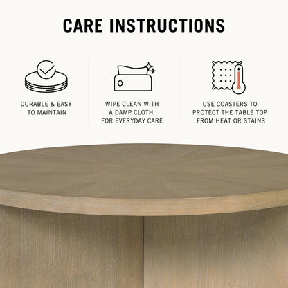 Martha Stewart Sadie Round Coffee Table – Starburst Veneer Top, Reclaimed Greige Wood Finish, Modern Accent for Living Room, Lounge, or Sitting Area, 36" Dia x 16.5" H