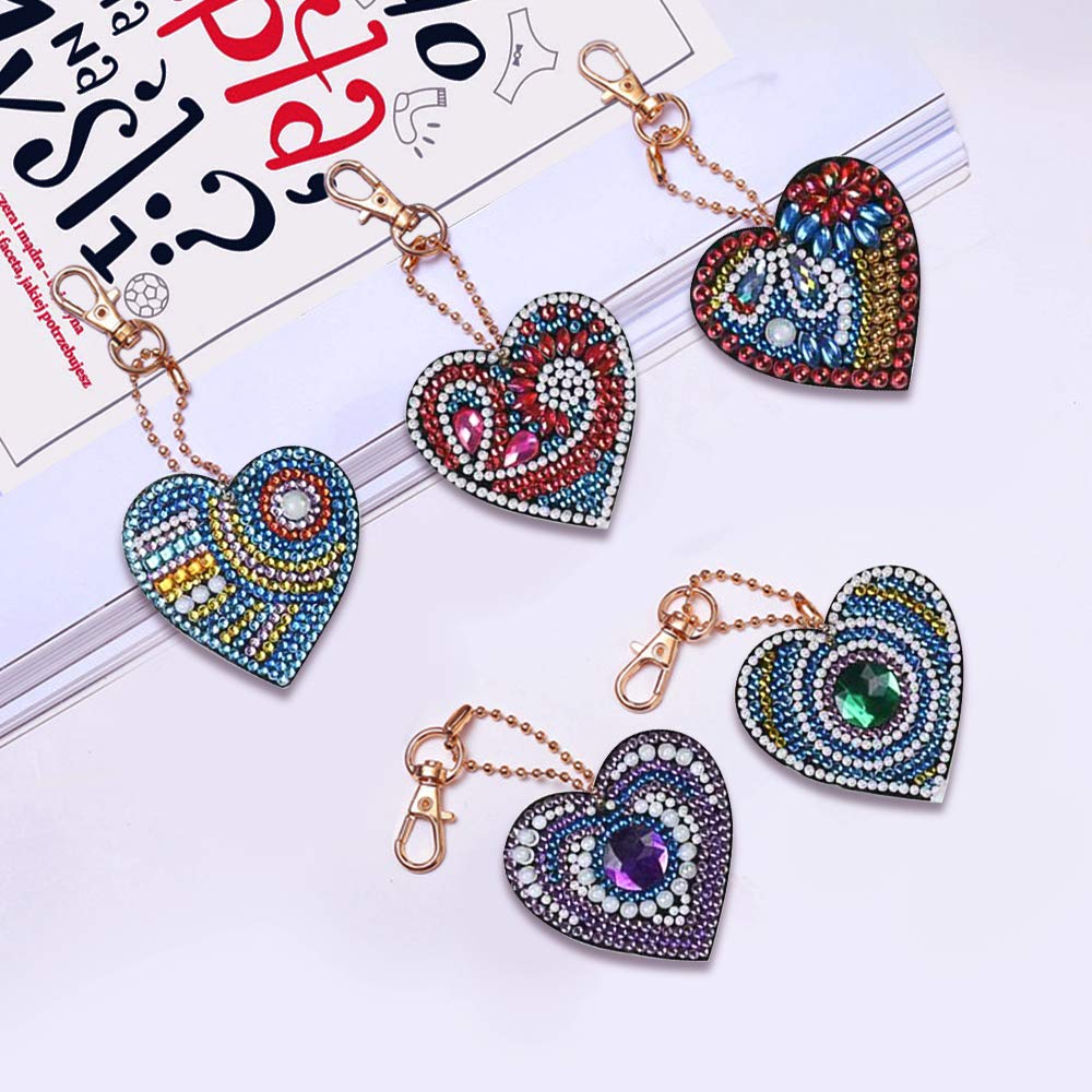 HXYQMMY 5PCS Diamond Painting Keychain -Diamond Art Kits for Adult Paint with Diamonds by Numbers Love Heart Pendant Diamond Art Keychains Crat