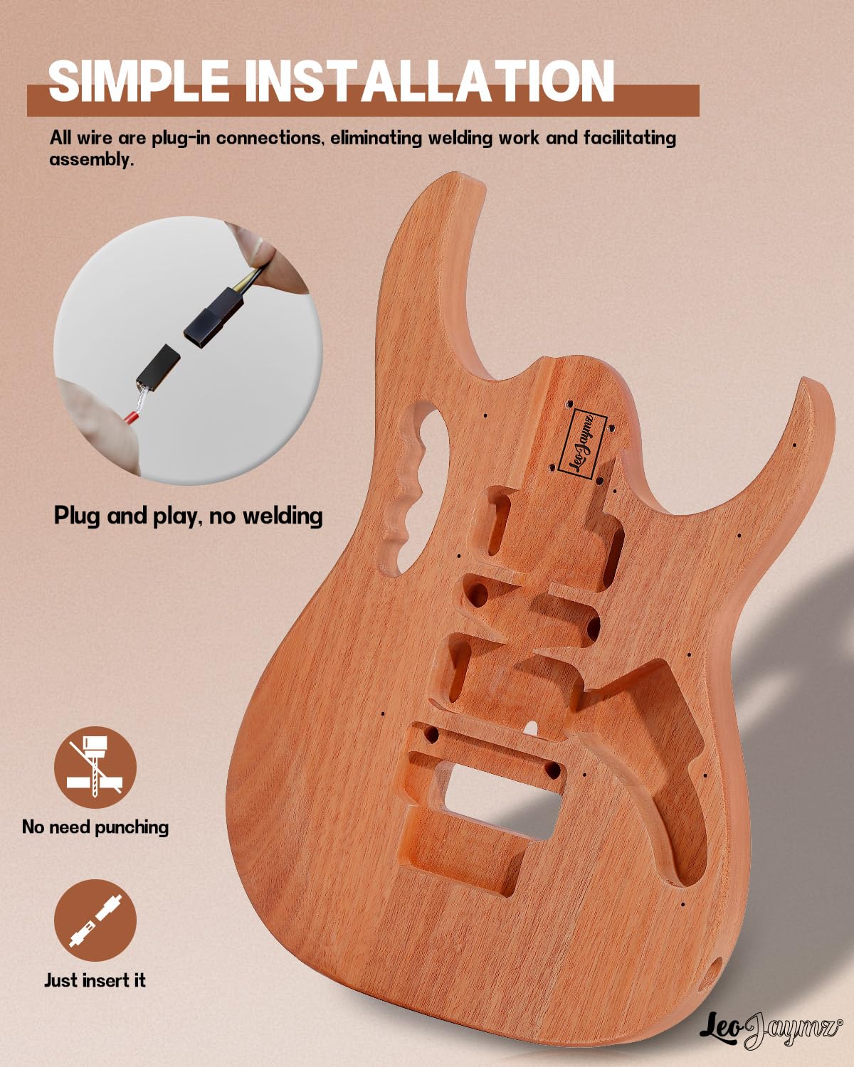 Leo Jaymz DIY Electric Guitar Kits in IBZ Style - Mahogany Body and Maple Neck - All Components Included (7V)