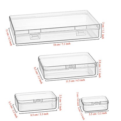 Goodma 24 Pieces Mixed Sizes Rectangular Empty Mini Clear Plastic Organizer Storage Box Containers with Hinged Lids for Small Items and Other Craft Projects