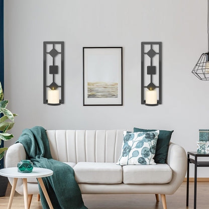OYEFLY DIY 2 Pcs Wall Sconce Candle Holder,Metal Wall Art (Black)