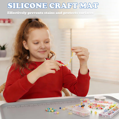 Silicone Art Mat for Crafts, 24" x 16" Silicone Craft Mat with Raised Sides to Stay Tidy, Play Sand, Painting, Slime, Legos, Resin & Jewelry-Making, DIY Crafts Mat (Grey)
