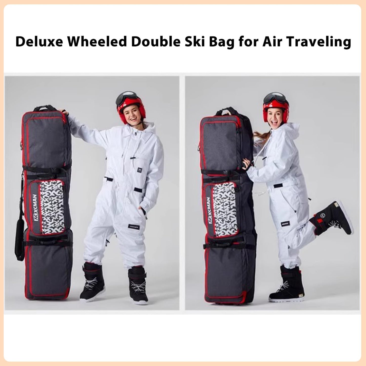Padded Snowboard Bag with Wheels, Heavy-Duty Wheeled-Ski Travel Bag, Storage Ski Board Boots, Helmet, Jacket for Flying Air Travel, 65 Inch (Extendable to 80.7 Inch),Green