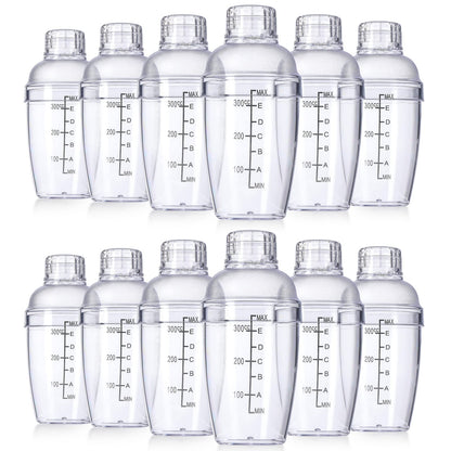Lallisa 12 Pcs Plastic Cocktail Shaker Drink Mixer with Scales and Strainer Top Clear Shaker Cup with Measurement Plastic Mixing Tool for Tea Coffee Bubble Tea Milk(350 Cc/ 12 oz)