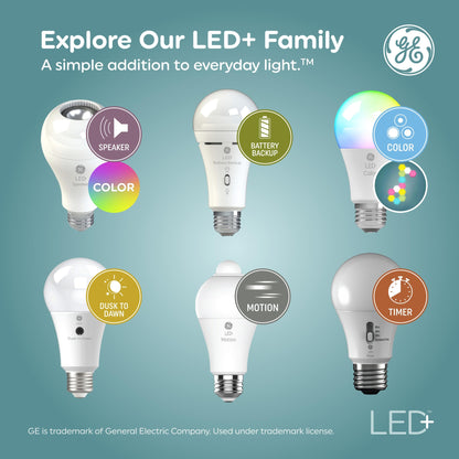 GE LED+ A19 Dusk to Dawn LED Light Bulbs, Automatic On/Off Outdoor Security Light, Soft White (2 Pack)