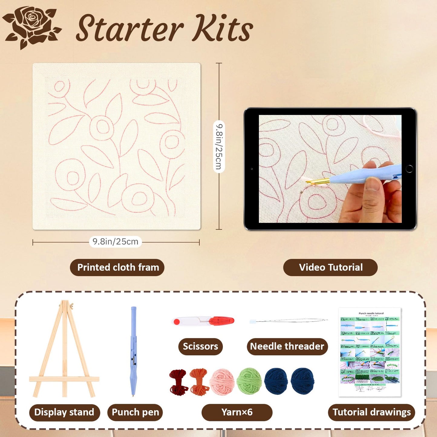 frartoold Punch Needle Kit for Adults Beginners, Plant Theme Embroidery Craft Kit，Embroidery kit Frame，Punch Needle Plants，Embroidery Kits for Beginner，Home Decor Gift Idea, (Art Deco, Green