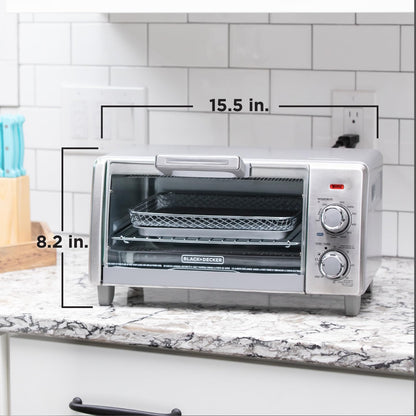 BLACK+DECKER Crisp 'N Bake Air Fry Countertop Convection Toaster Oven, Medium Capacity, 4-Slice, 5-in-1, Fits 9” Pizza, 30-Min Timer, Bake, Broil, Air Fry, Toast, Keep Warm, Stainless Steel