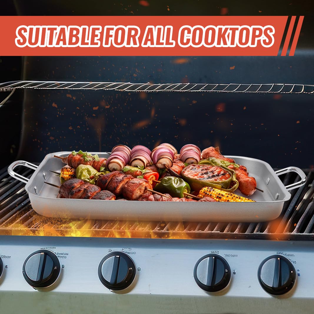 Grill Pan for Outdoor Grill - 11”x15'' Grill Pan BBQ Grill Topper With Handles Grill Trays For Grilling Barbecue Tray
