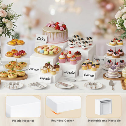 Lifewit 6 PCS Buffet Risers and Stands, (6",6",7",7.8",8.3",10") Food Risers for Buffet Table, Catering Dessert Cake Holder for Party, Collectibles Jewelry Display Shelf, Nesting Cube Boxes, White