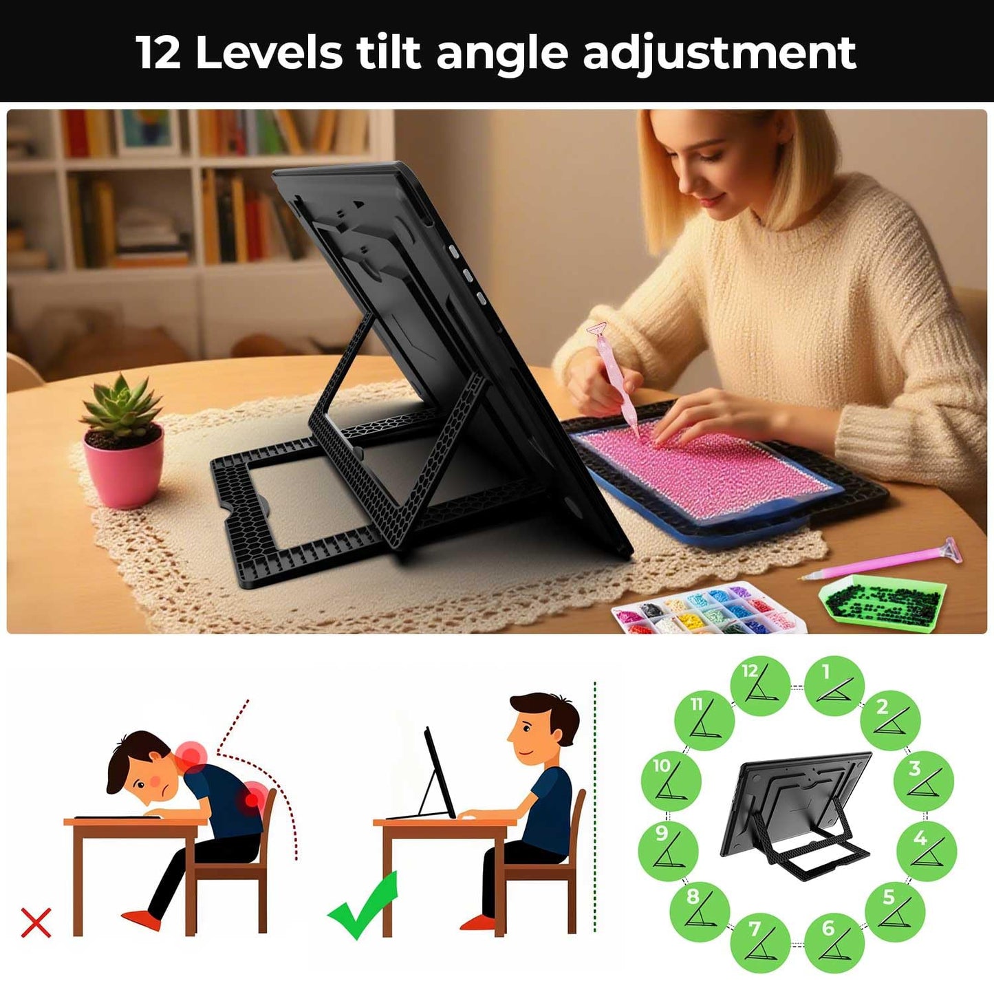 Zocelight Rechargeable A3 Light Board with Built-in Stand & Bag,Super Bright Magnetic Light Box for Tracing,Wireless Light Pad for Diamond Painting,Side Buttons,LED Light Table for Drawing,Sketching
