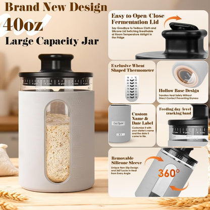 Sourdough Starter Kit with Aliquot Jar, Wood Pulp 9" Round & 10" Oval Bannetons & 34 oz Sourdough Starter Jar & Bread Sling Scrapers & Bag Complete Sourdough Baking Supplies