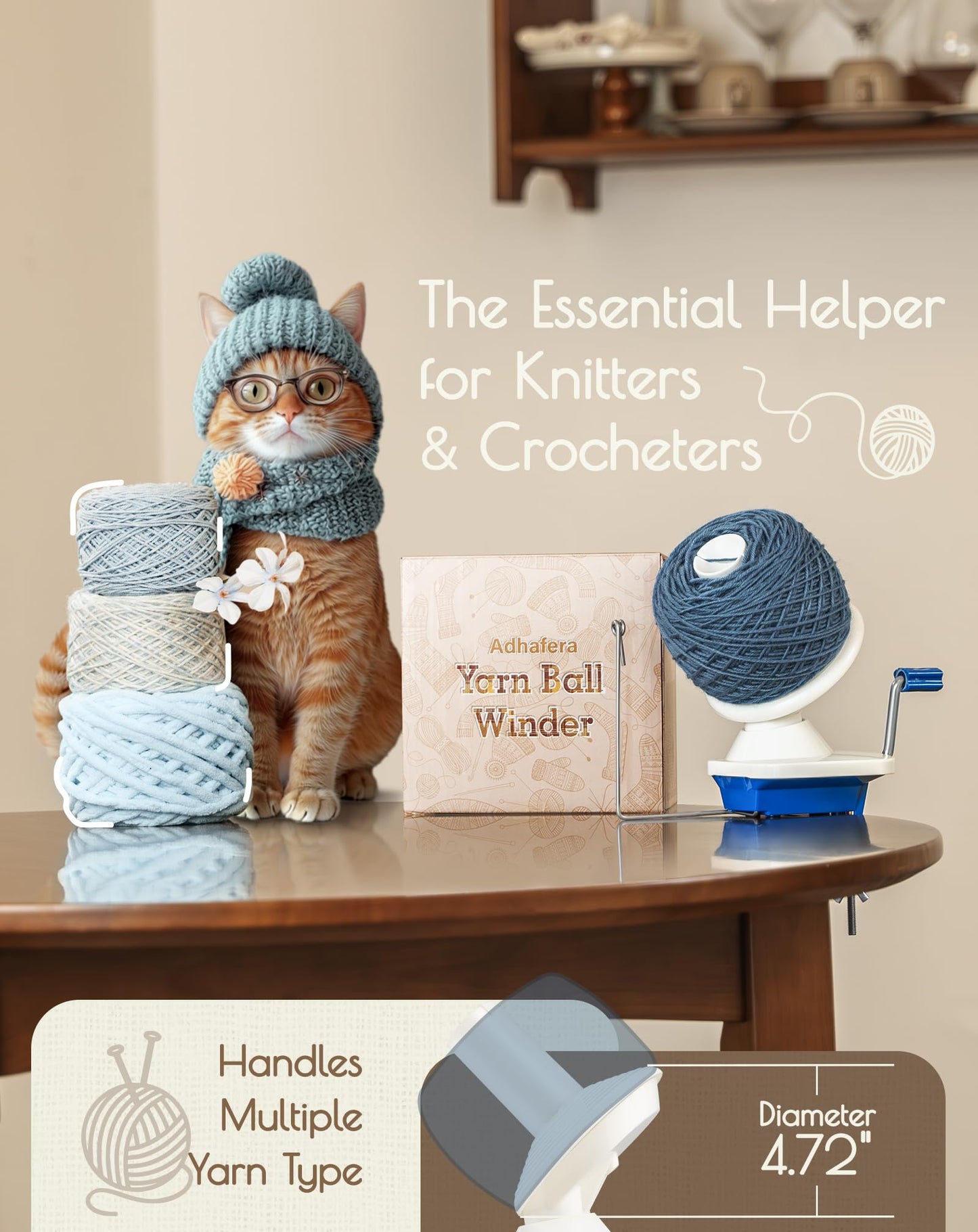 Adhafera Yarn Winder, Yarn Ball Winder for Crocheting, The Helper for Yarn Collection Lovers