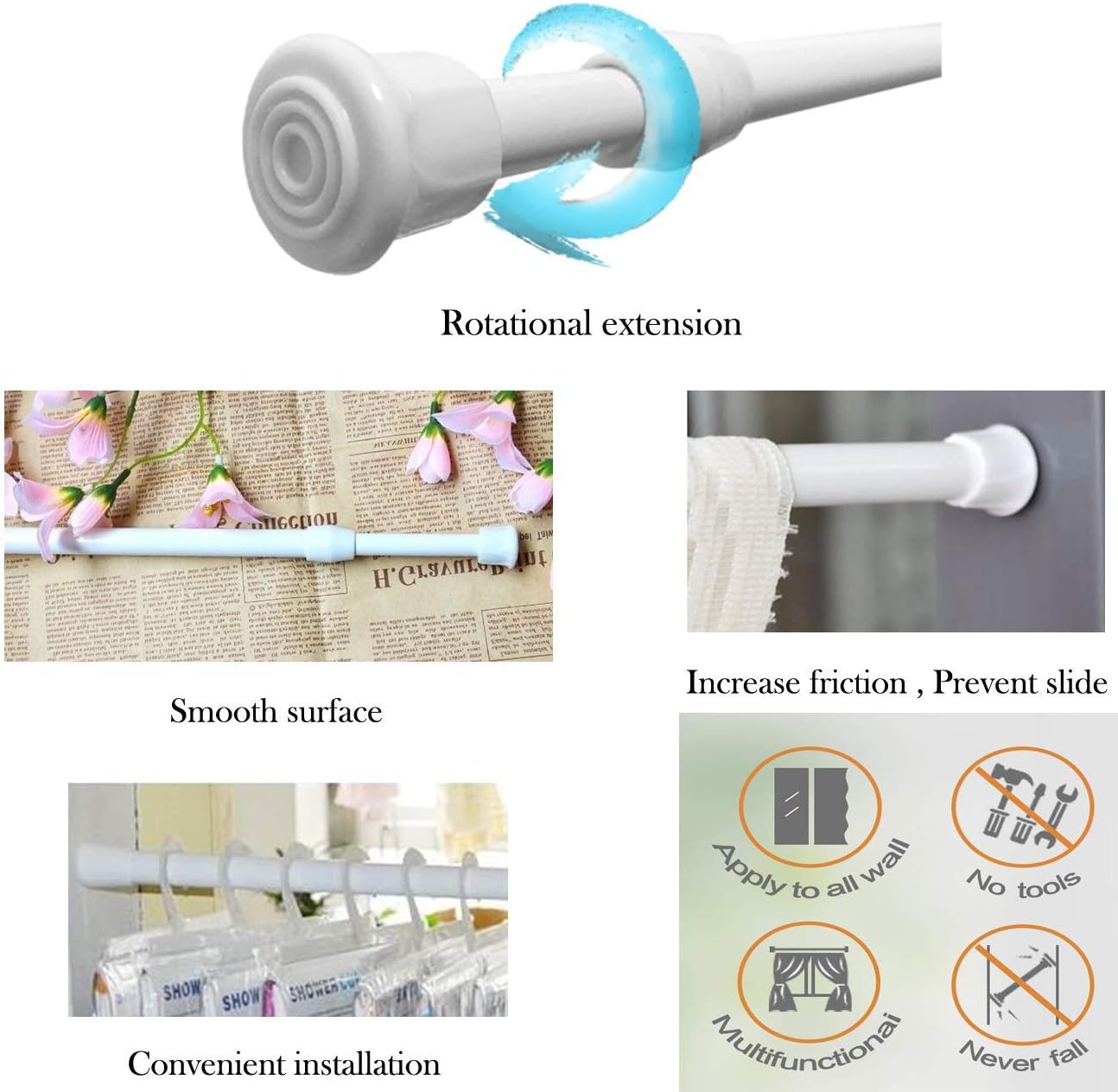 Adjustable Tension Rods for Shower, Curtain, Window, 15.7 to 28 in, 2 Pack, Spring Cupboard Bars for Kitchen Utensils