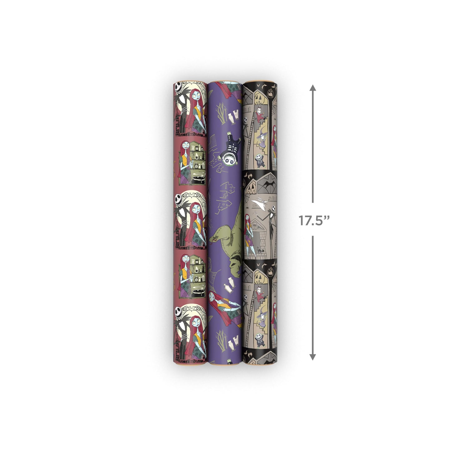 Hallmark Nightmare Before Christmas Wrapping Paper Mini Rolls, 3-Pack (Jack Skellington, Sally, Zero on Pink, Purple, Black) for Birthdays, Valentine's Day, Halloween, Any Occasion - 45 Sq. Ft. Total