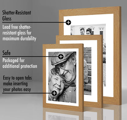 Americanflat Set of 7 Picture Frames with Shatter-Resistant Glass - Gallery Wall Frame Set with One 11x14, Two 8x10 and Four 5x7 Frames - Signature Collection - Dark Oak