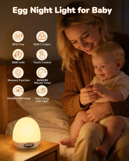 Skiennix Egg Night Light - Portable Rechargeable Baby Lamp with Touch Control & RGB Color Changing, Dimmable Design