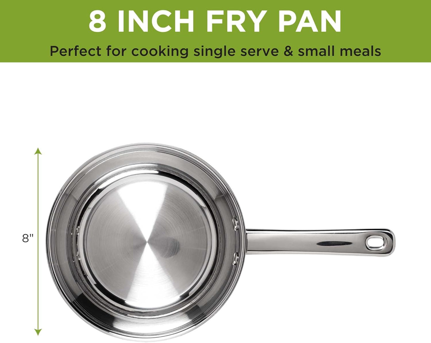 Ecolution Classic 8-Inch Stainless Steel Fry Pan, Professional Quality Sauté, Comfort Grip Riveted Handles