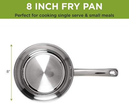 Ecolution Classic 8-Inch Stainless Steel Fry Pan, Professional Quality Sauté, Comfort Grip Riveted Handles