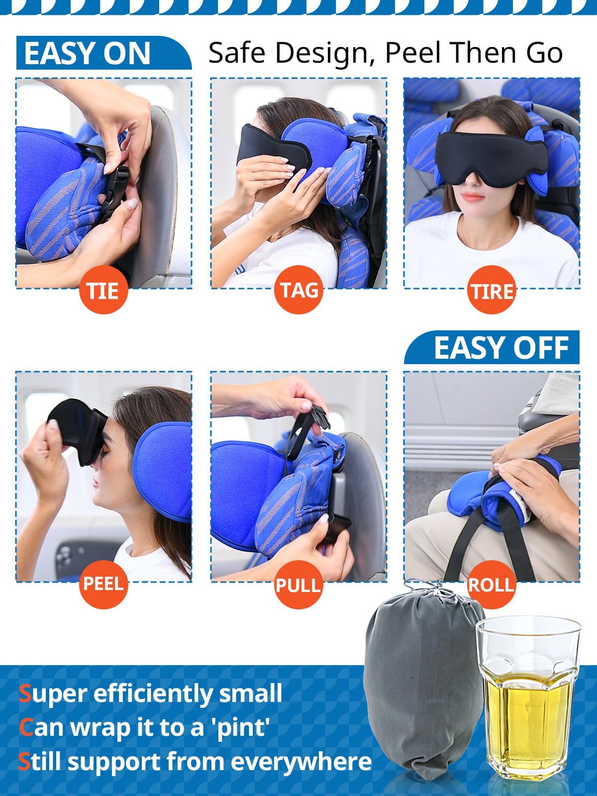 SARISUN Travel Pillows for Airplanes, Airplane Pillows for Long Flight with Sleep Eye Mask, 2 Pack Travel Pillows for Car Road Trip, FSA HSA Eligible Approved, Stop Bobblehead Travel Essentials, Black