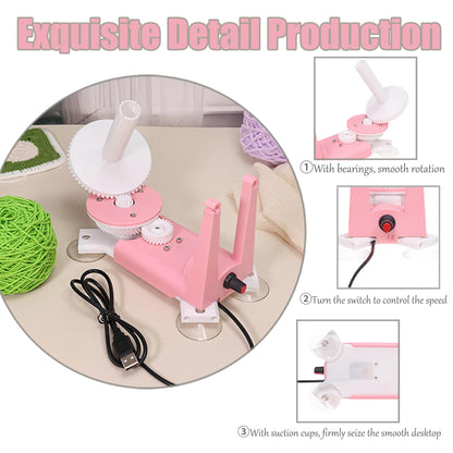 Electric Yarn Winder -Automatic Yarn Spinner Yarn Ball Winder for Crocheting, Compact Yarn Cake Winder Adjustable Speed Ideal for Crochet Lovers (Pink)