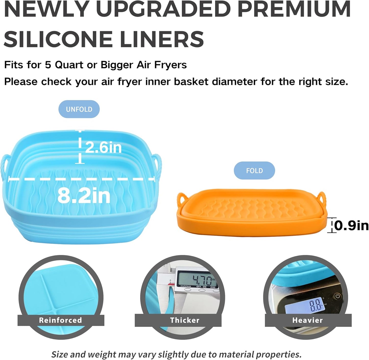 Foldable Silicone Air Fryer Liners, 2 Pcs Reusable Basket Liners, Upgraded Thicker Design, Dishwasher Safe