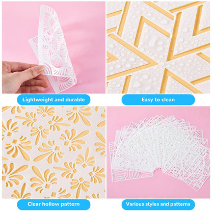 Tinlade 36 Pack Geometric Painting Stencils Set, Mandala Tile Pattern Templates for DIY Wall Art, Furniture Floor Decor Drawing Tools for Crafts Scrapbooking Painting Projects(7.87 x 7.87 Inches)