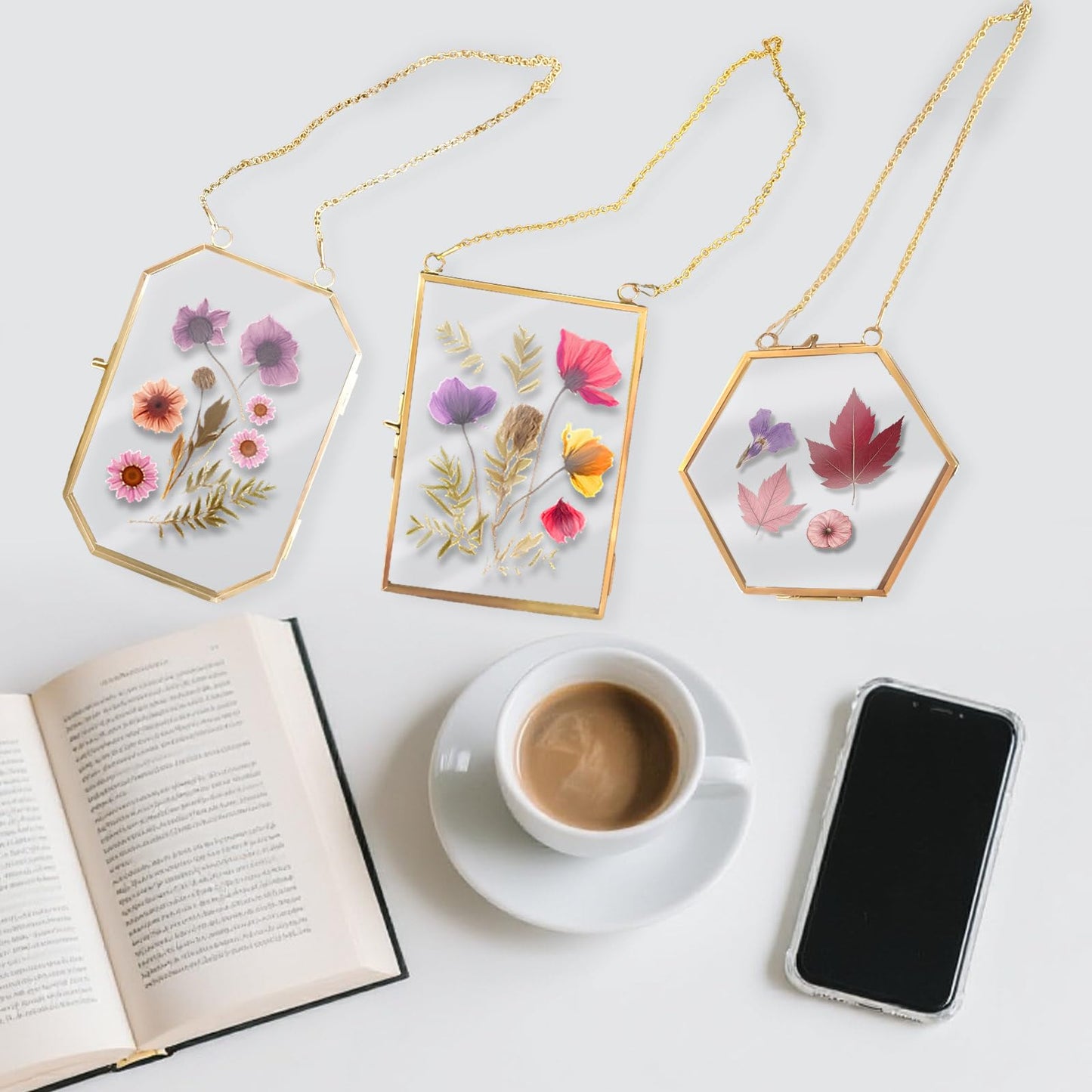 PWMENLK 3 Pcs Pressed Flowers Frame Glass Frame, for Photo Picture Plant Specimen Display, Decorations for Home DIY Dried Flower Preservation Kit, Wall Decor Art