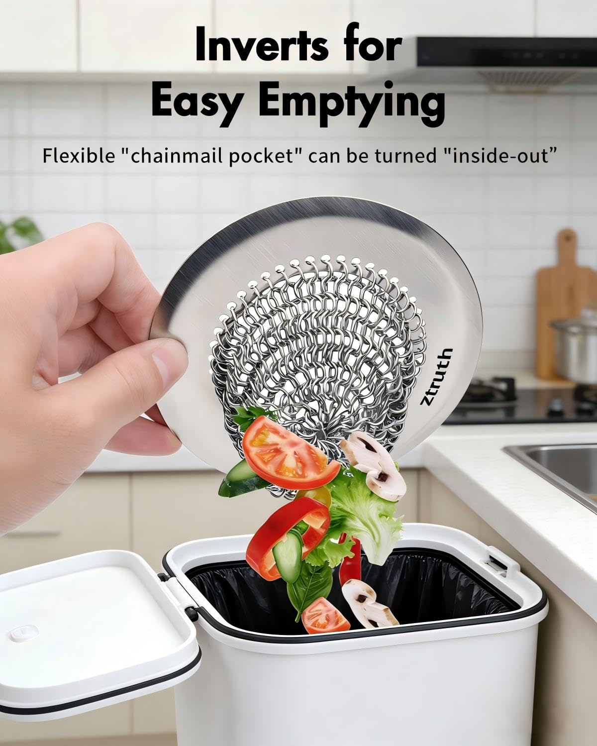 Ztruth Kitchen Sink Drain Strainer Patented Reversible Sink Strainer, Anti-Clogging Sink Strainer Basket, 304 Stainless Steel, Handmade Kitchen Gadgets, Dishwasher Safe