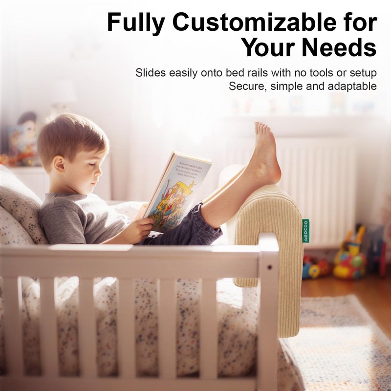 AEOCOO Bed Bumpers for Toddlers, Size 3 Ft, Toddler Bed Rail Bumper Protector for Loft Beds & Bunk Beds, Premium Soft Memory Foam Bed Guardrail, Anti-Bump | Fall Prevention, Beige