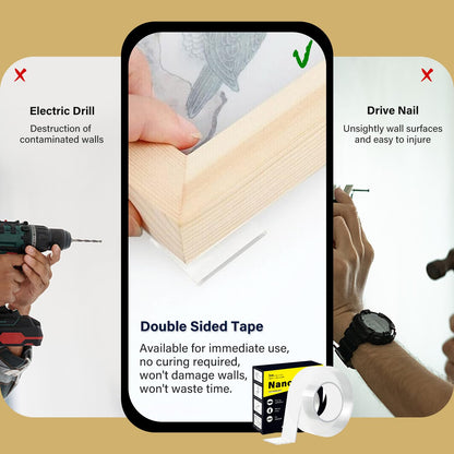 Double Sided Heavy Duty Extra Strong Adhesive Tape -Indoor/Outdoor General Purpose Nano Tape for securing Picture Frames, Carpets. - Reusable and Without Leaving Adhesive Marks (2 Pack)