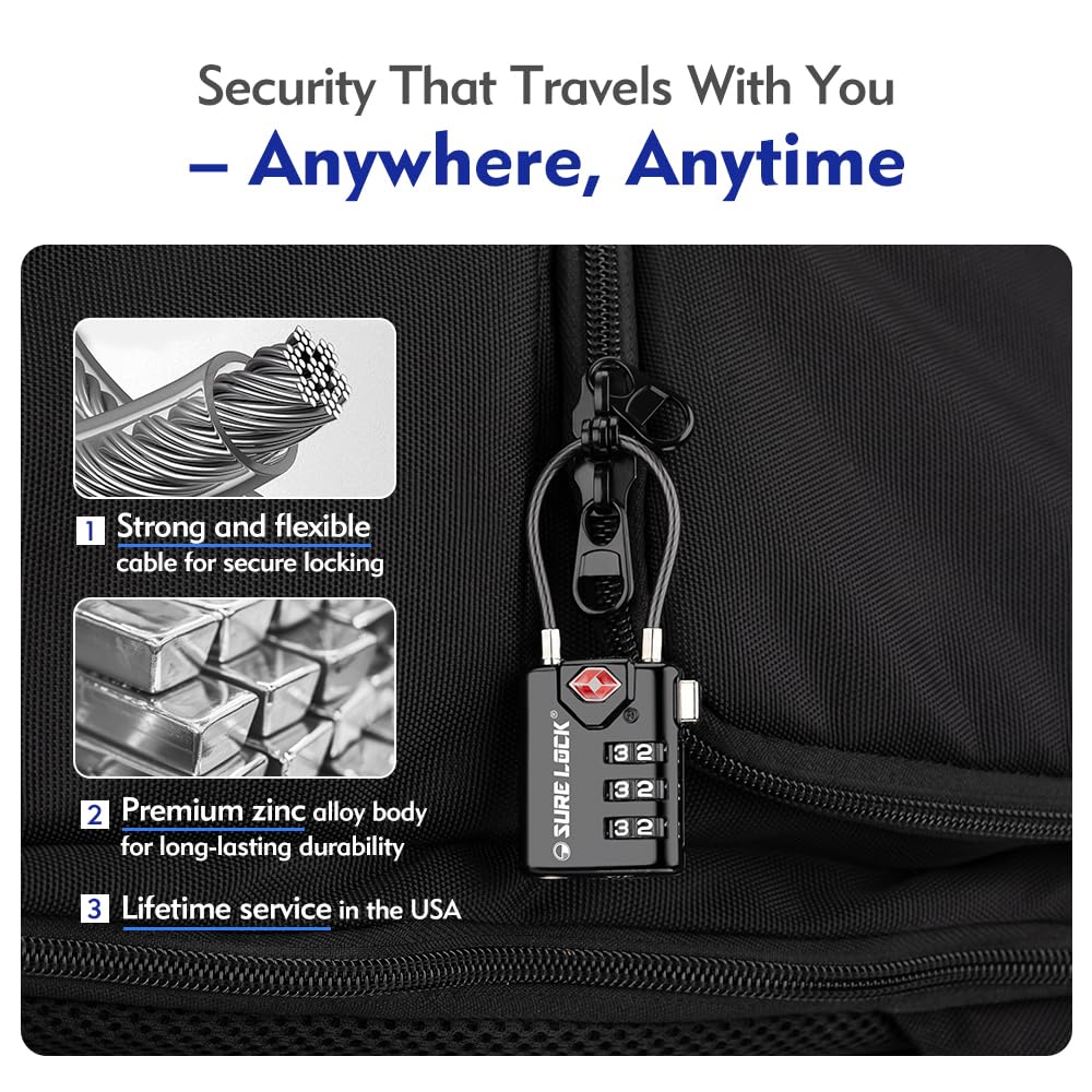 SURE LOCK TSA Compatible Travel Luggage Locks, Inspection Indicator, Easy Read Dials - 2 pack