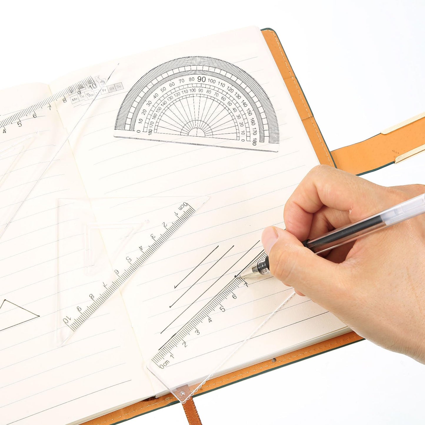 Zonon 10 Pcs Plastic Drawing Template Ruler Geometric Drawing 12 Inch Triangular Aluminum Architect Scale Measuring Templates Building Geometric Kit Plastic Ruler for Drafting (Classic,Clear)
