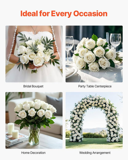 VEVOR Artificial Flowers, 120 pcs Real Looking White Foam Fake Roses Bulk, White Faux Bridal Shower with Stems for DIY Wedding Bouquets, Home Centerpieces Arrangements, Party Tables Decorations