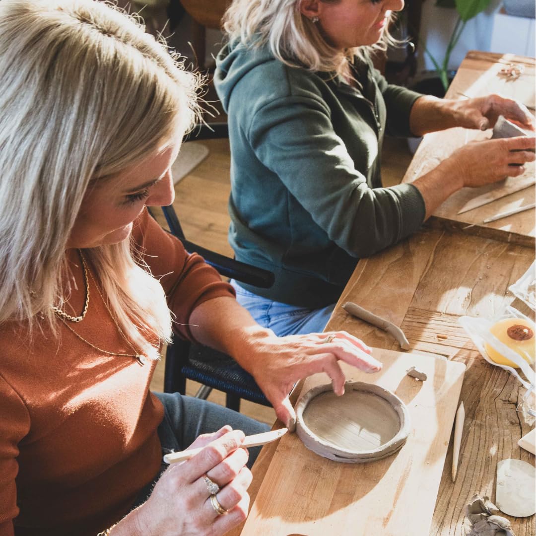 Clay Play at Home DIY Beginner Pottery Kit for Adults with Instructions and Online Tutorials, Air Dry Sculpting Clay, Tool Kit, Base Coat and Sealant for Date Night or Hobbist