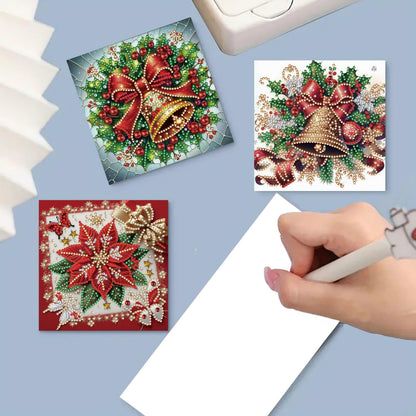 DIY Diamond Art Painting Greeting Cards Set, 5D DIY Diamond Christmas Halloween Blessing Greeting Wish, Birthday Card Making Kits for Family Friends Handmade Gift-Poinsettia-1