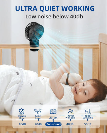 Portable Mini Clip on Fan, 3 Speed Rechargeable USB Desk Fan, Battery Operated Personal Fan, 360° Rotate Adjustable for
