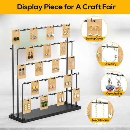 ORLESS Jewelry Display for Vendors, Earring Display Stand for Selling, Necklace Display Holder for Selling, Earring Cards Organizer for Bracelets, Rings, Jewelry Towers, Black (35 Hooks)
