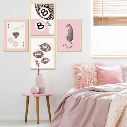 4 Pack Leopard Print Coquette Diamond Art Kits for Adults, Pink Bow Diamond Painting Kits for Beginner, Diamond Dots Full Drill Crafts for Gem Art Home Wall Decor for Teens Girls 5D DIY 12x16in