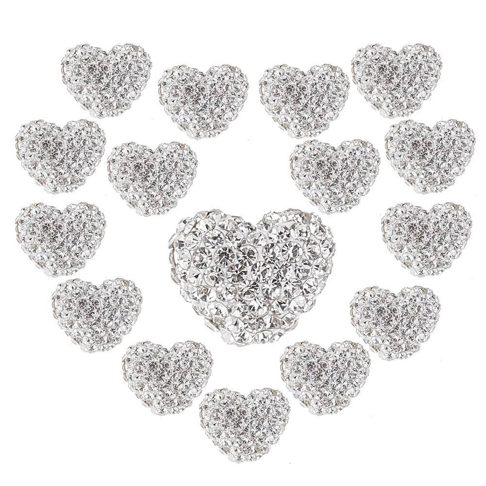 PH PandaHall 16pcs Heart Rhinestone Crystal Disco Ball Craft Love Beads Diamond for Bracelet Necklace Earring Christmas Jewelry Making 10x12mm