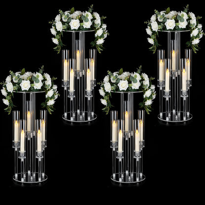 Fullvaseer 4PCS 5 Arm Candelabra,Clear Centerpiece for Table,Acrylic Centerpiece Stand for Wedding Reception,Acrylic Candle Holder for Event Celebration Wedding Birthday Home Christmas