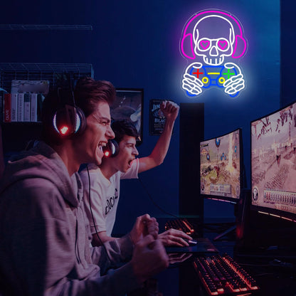 hhuohuona Skull Game Neon Sign Gaming Light Up Sign Dimmbale Skull Led Signs Skeleton Gamer Neon Lights for Man Cave Game Room Decor Gifts for Gamers Boys