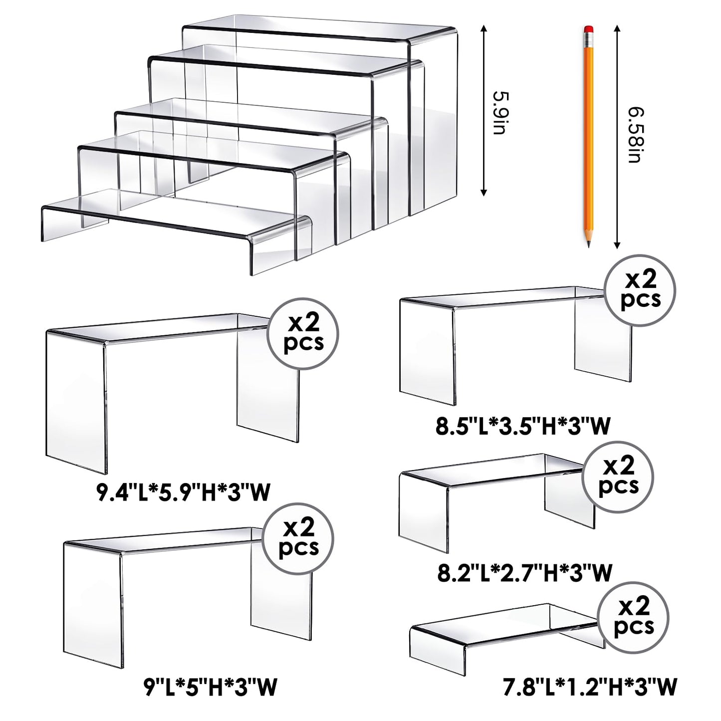 Fixwal 10pcs 2 Set Acrylic Risers for Display Clear Perfume Organizer Stands Acrylic Display Risers for Show Figures, Cupcake, Jewelry, Toys, Perfume and More (Large Size)