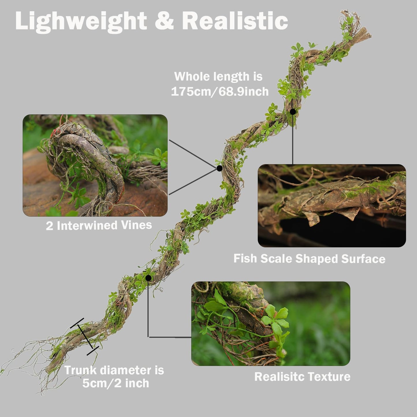 68.9inch Flexible Realistic Artificial Greenery Moss Garland Reptiles Vines Spooky Tree Branches Twigs for Jungle Theme Halloween Easter Thanksgiving Mantle Hanging Home Patio Wedding Arch Decor