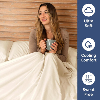 Skiennix Twin Size Sheet Set - Comfy Cooling Bed Sheets - Ultra-Soft, Deep Pockets, Wrinkle-Free - Off White